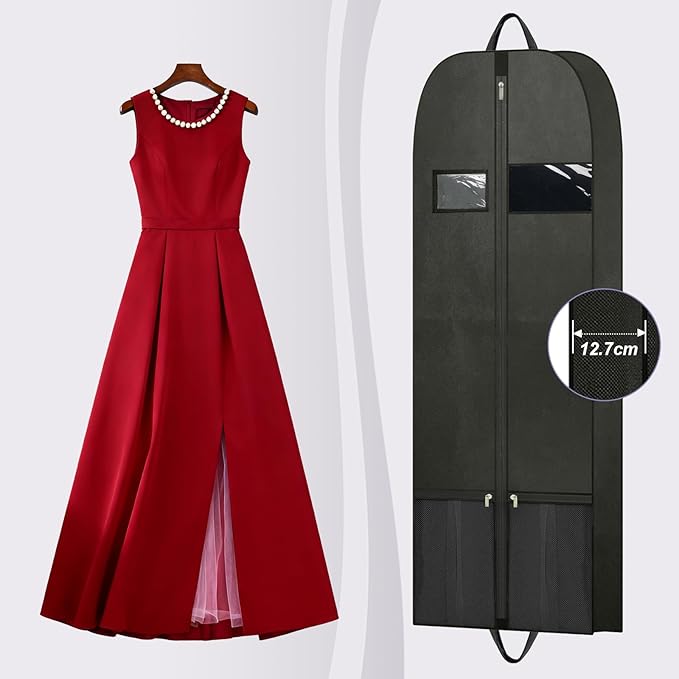 Dress Bags for Gowns 60", Long Garment Bags for Hanging Clothes Travel with Pockets and Zipper, Gusseted Garment Bag for Dress, Shows Dance Costume, Tuxedos, Clothes Protector Suit Cover Bags Black