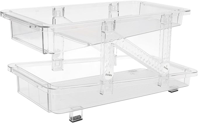 Soda Can Dispenser for Refrigerator, 2 Layer Expandable Automatic Rolling Beverage Dispenser Beer Can Holder, Rolling Soda Can Organizer for Refrigerator Pantry Freezer (Clear