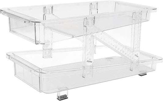Rolling Soda Can Organizer, 2 Layer Expandable Automatic Rolling Beverage Dispenser Soda Can Dispenser Fridge Soda Can Holder for Refrigerator Pantry Freezer (Clear)