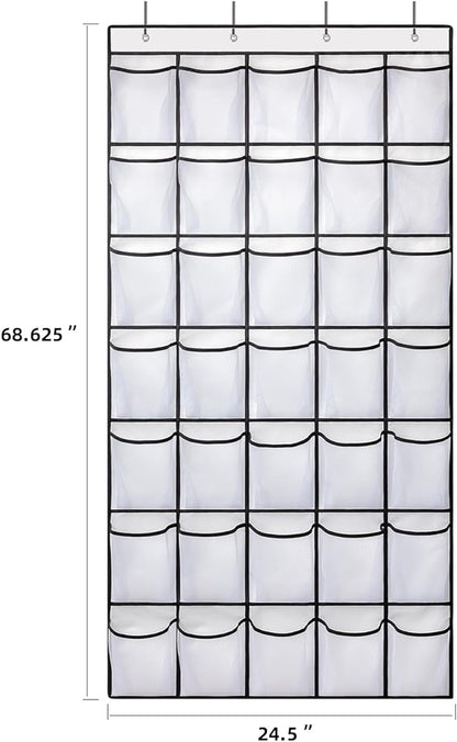 SAVERHO 35 Pockets Over the Door Shoe Organizer, Hanging Shoe Organizer for Door with 35 Mesh Pockets Large Capacity Shoe Hanging Storage Bag with 4 Metal Hooks (White-1Pack)