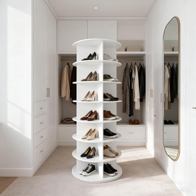 Shoe Organizer 7-Tier Spinning Shoe Rack - 360° Rotating Storage Organizer for 20-30 Pairs, Space Saving Narrow Design for Entryway/Closet Closet Handbag Display Rotate