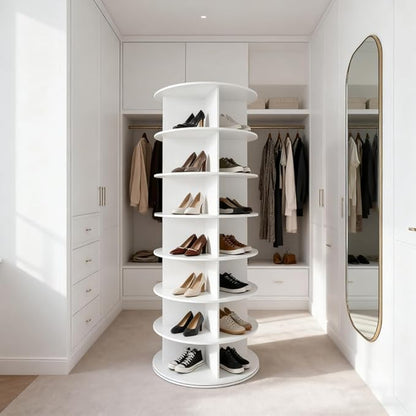 Shoe Organizer 7-Tier Spinning Shoe Rack - 360° Rotating Storage Organizer for 20-30 Pairs, Space Saving Narrow Design for Entryway/Closet Closet Handbag Display Rotate