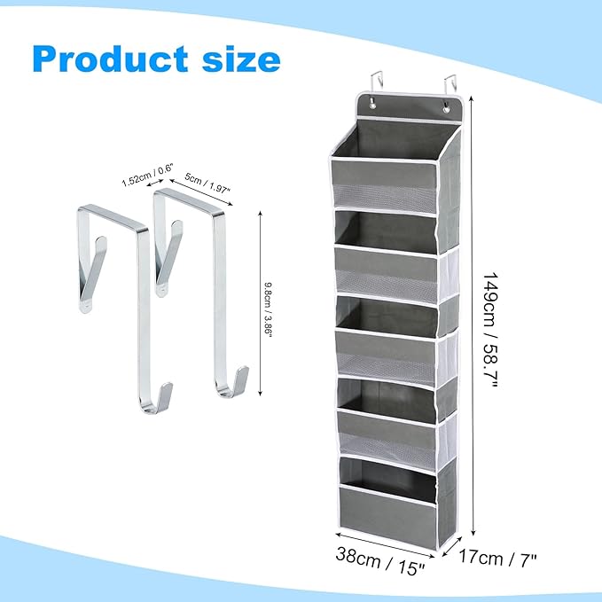 PATIKIL Over The Door Shoe Organizer Hanging Rack Storage with 5 Large Pockets & 6 Side Pockets Wall Mount 35 lbs Weight Capacity for Door Wall Closet Shoes, 5 Layer, Grey
