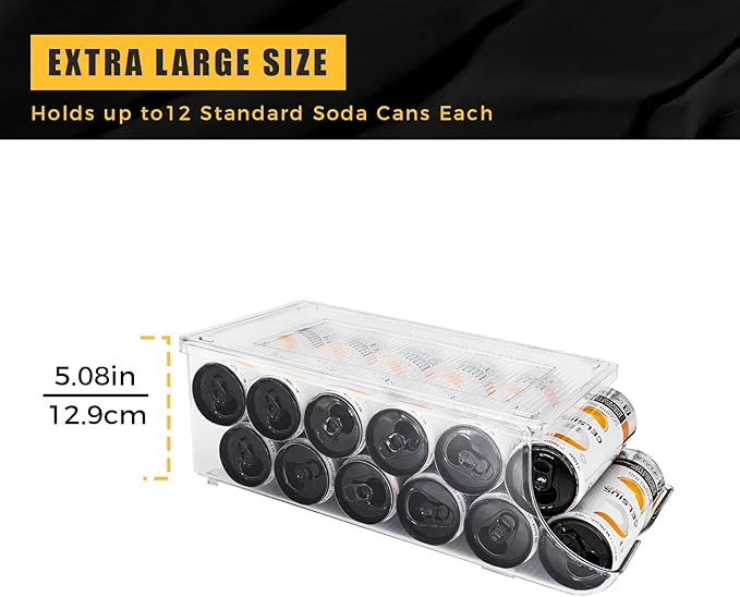 SCAVATA 4 Pack Soda Can Organizer & Skinny Can Organizer for Refrigerator