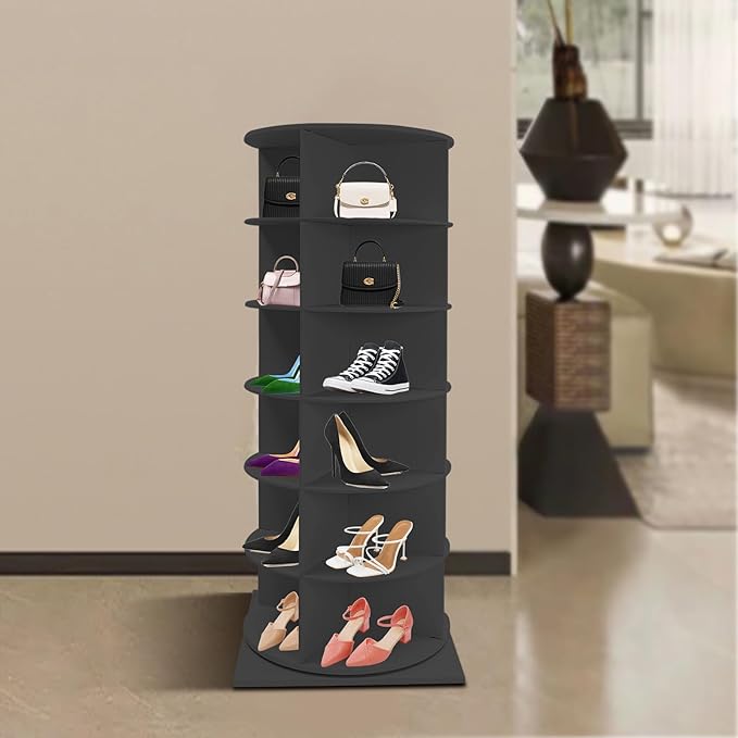 360° Rotating Shoe Rack Tower - Spinning Shoe Organizer for Entryway, Free Standing Lazy Susan Shoe Rack (6 Tiers 23.62 * 23.62 * 56.2in Black)