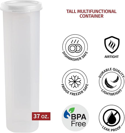 Tall Clear Spaghetti Pasta Container Storage With Lid.Multi-Purpose Kitchen Pantry Organization And Food Storage For Noodles Beans Straws - Airtight Leakproof Spaghetti Keeper BPA Free 37 oz.