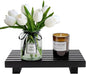 Small Bathroom Counter Organizer Tray Decorative Wood Display Pedestal Stand Kitchen Counter Soap Tray Wooden Risers for Bathroom Sink Accessories Vanity Black Bathroom Decor Dish Soap Holder