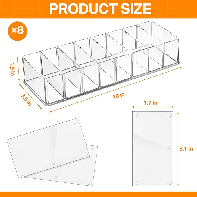Tuanse 8 Pcs Acrylic Makeup Compact Organizer Detachable 8 Spaces Clear Vanity Drawer Organizer Eyeshadow Palette Storage for Lipstick Highlighter, Skincare Cosmetic Display Cases for Bathroom