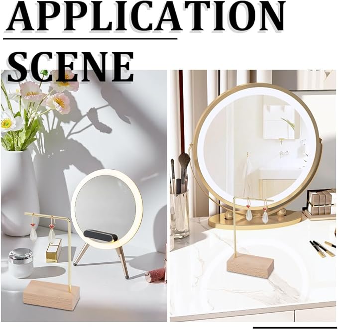 SUNNYCLUE 4pcs L Bar Earring Stand Brass Jewelry Stand Gold Brass Metal Ear Stud Earring Holders Hanger Display Organizer Shelf with Wood Base for Jewelry Bedroom Entryway Display Home Decorations