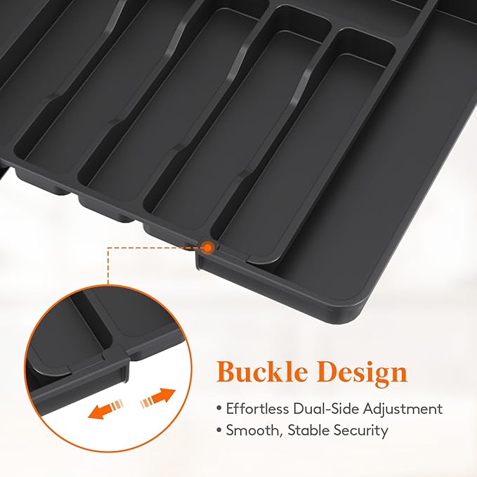 Lifewit Expandable Silverware Drawer Organizer for Kitchen, Adjustable Utensil Tray, BPA Free Plastic Flatware and Cutlery Holder for Spoons Forks Knives, 12.2"-18.9" x 13.8", Black