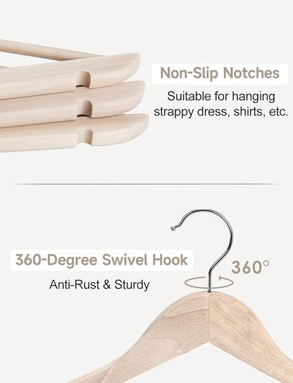 StorageWorks Clothes Hanger 30 Pack, Wooden Coat Hangers for Shirts, Jackets, Pants, Suits, Sweaters, Lotus Wood