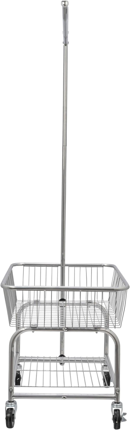 Household Essentials 6028-1 Rolling Laundry Cart with Hanging Bar - Chrome Finish, STORAGE, Metallic