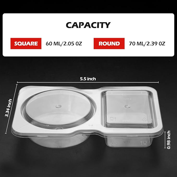 UVHJW 20 Set Reusable Snack Containers, 2-Compartment Dipping Containers with Lid for Refrigeration, Portion Control, Outdoor Takeaway Sauce Dip Case