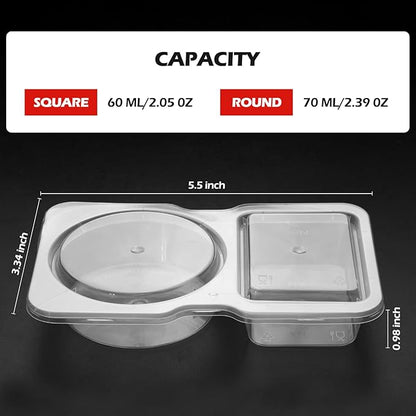 UVHJW 20 Set Reusable Snack Containers, 2-Compartment Dipping Containers with Lid for Refrigeration, Portion Control, Outdoor Takeaway Sauce Dip Case