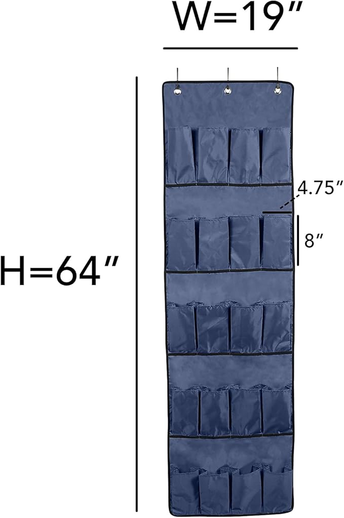 Covermates Keepsakes Over the Door Shoe Organizer – Heavy-Duty Hanging Footwear Storage with 20 Pockets and Stainless Steel Hooks – Space-Saving Closet & Bedroom Organization, Blue