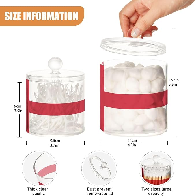 DOMIKING Flag England 2 Pack Bathroom Canisters Cotton Swab Holder Dispenser Plastic Cotton Ball Jar Acrylic Storage Containers for Cotton Ball Hair Clips Floss Picks