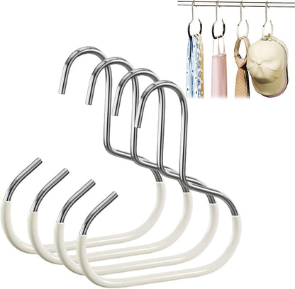Durable Steel Hangers: Maximize Closet Space with Versatile Storage, Non-Slip Stainless Steel Clothes Rack Organizer for Hats, Ties, Scarves, Clothes (4, White)