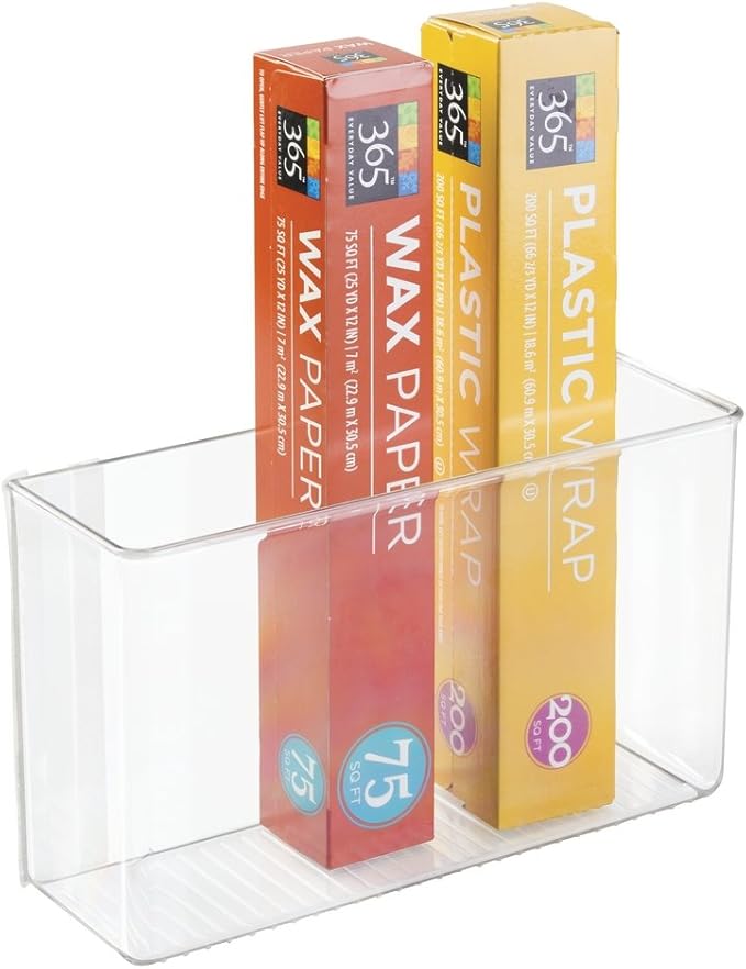 mDesign Plastic Adhesive Mount Storage Organizer Container for Kitchen or Pantry Wall Organization - Space Saving Holder for Sandwich Bags, Foil - 11" Wide - Ligne Collection - Clear