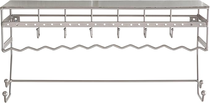 Simplify Wall Mounted Jewelry Organizer | Dimensions: 14.6"x 3.9"x 7.5" | 1 Tier | Home Organization | Great for Bracelets | Necklaces | Earrings | Satin Finish | Mirror Base Shelf