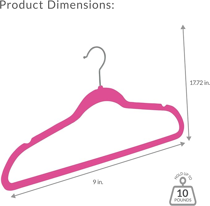 Simplify Slim Velvet Clothes Hangers | 100 Pack | Non-Slip | Shirts | Suit | Pants | Dresses | Garments | Closet Storage & Organization | Durable | Fuchsia
