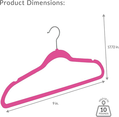 Simplify Slim Velvet Clothes Hangers | 100 Pack | Non-Slip | Shirts | Suit | Pants | Dresses | Garments | Closet Storage & Organization | Durable | Fuchsia