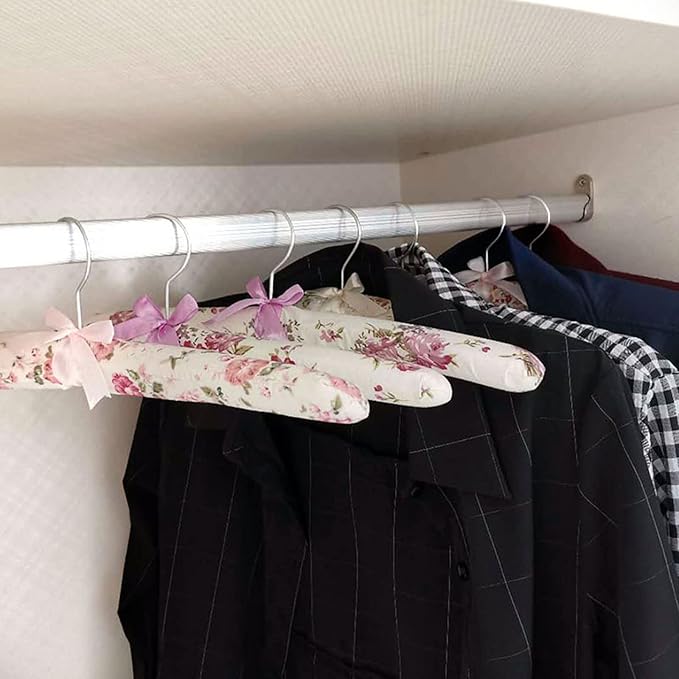5 Pack Satin Padded Hangers for Women Clothing, Anti Slip Sponge Fabric Clothing Hangers Coat Racks for Sweater, Coat, Suit, Dress (5-Color_B)