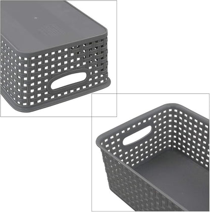 Sandmovie Grey Plastic Rattan Storage Baskets, 6 Packs