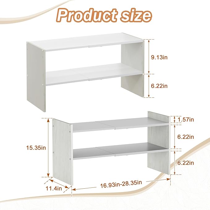 X-cosrack 2-Tier Shoe Rack Organizer for Closet, Expandable and Adjustable White Shoe Rack, Stackable Iron Wood Combination Shoe Storage Shelves for Closets, Entryway, Small Space, Hallway, Garage