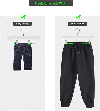 Nature Smile Deluxe Wooden Pants Hangers Solid Wood Bottom Jeans Hanger Skirt Hanger with 2-Adjustable Clips Pack of 20 (White)