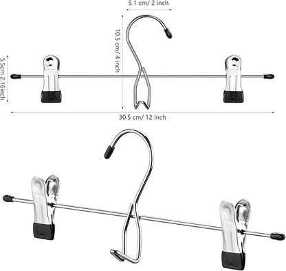 12 Pcs College Dorm Room Supplies Decor Skirt Pants Hangers with Clips Heavy Duty Clip Space Saving Stackable Add on Metal Organization and Storage for Jeans Towels Skirt Trousers Ties Socks