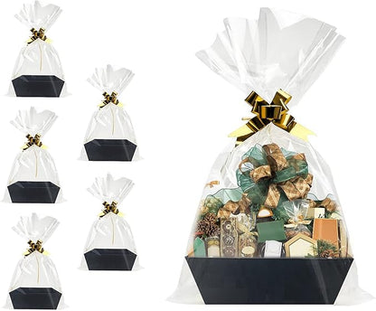 funsky Baskets For Gifts Empty, 5 Pk Black Empty Gift Baskets To Fill, Sturdy Cardboard Tray With Handles, Large Gift Baskets Empty Bulk For Beautiful Gifts, Christmas, Easter, Halloween