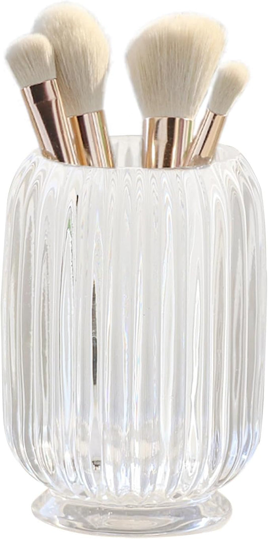 Crystal Makeup Brush holder Organizer, Vintage Make Up Brush Cup Pen Pencil Holder striped vase, Comb Brushes Pen Pencil Storage Box Container (Clear)