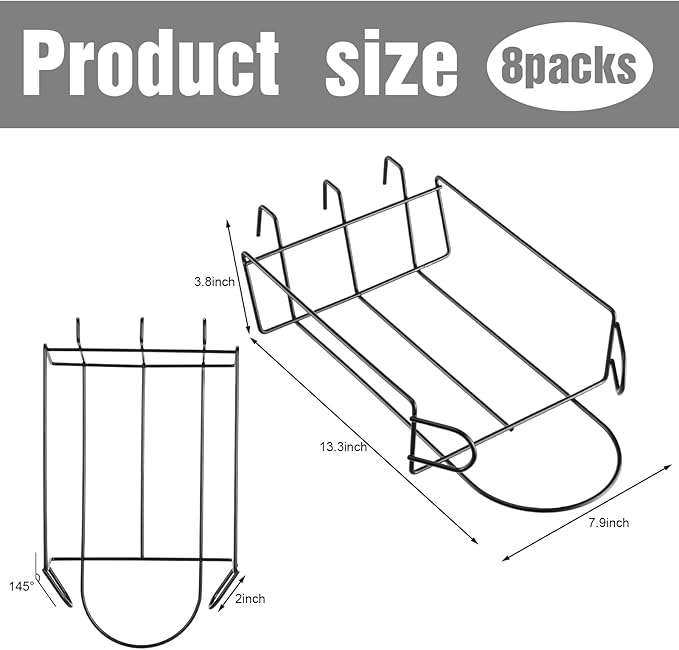 Yaocom 8 Pcs Gridwall Hat Display Rack, Metal Wire Retail Display Shelves Gridwall Organizer Accessories for Grid Panel Displaying Baseball Hats for Home Commercial, Black