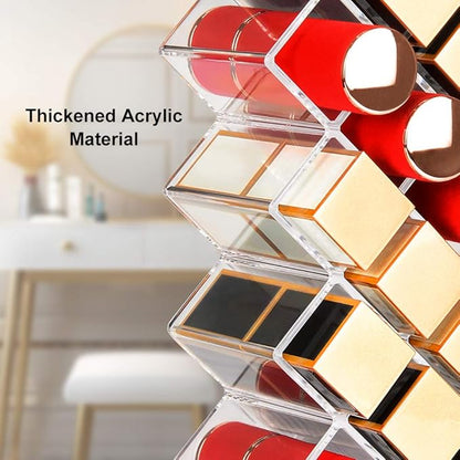 JessLab Lipstick Organizers, Acrylic Holder Lip Gloss Tower Clear Cosmetic Fish Sticks Lip Makeup Storage for Bathroom Vanity Countertop, 16 Slots