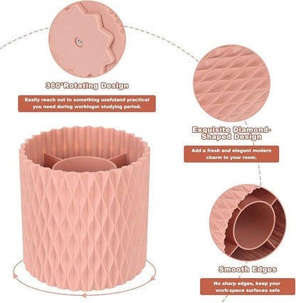 Makeup Brush Holder Organizer-360° Rotating Makeup Brush Storage,Pencil Pen Holder Cup,Desk Accessories,5 Slot Make up Brushes Cup, for Vanity Desktop Bathroom Countertop (Pink)