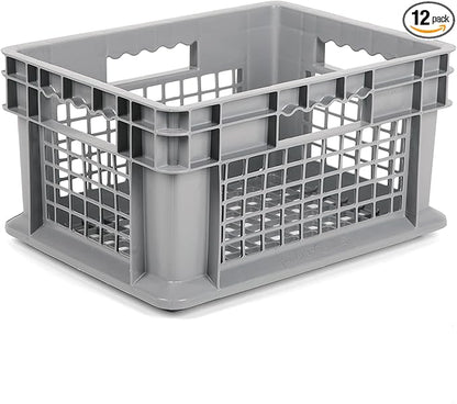 Hudson Exchange 12 x 16 x 8" (12 Pack) Mesh Straight Wall Handled Storage Container Tote, Gray
