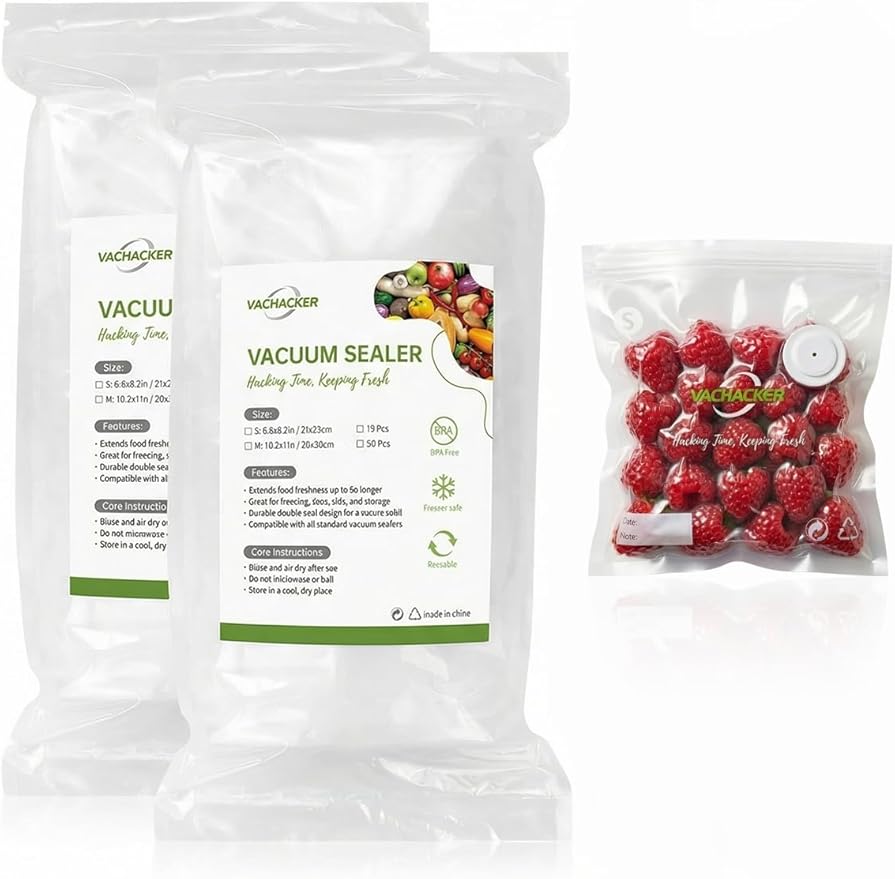 30 Pack Reusable Vacuum Sealer Bags with Valve, 8"x8" BPA Free&Replacement Bags for Handheld Sealer, Perfect Starter Kit Refill, Dishwasher & Freezer Safe