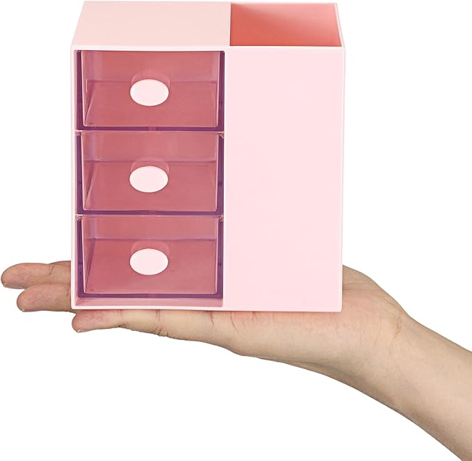 Plastic Hair Accessories Organizer with Comb Holder Makeup Container Jewelry Storage Box for Vanity Bathroom Countertop, Pink