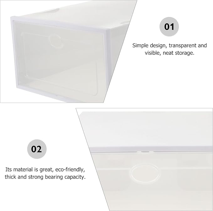 Plastic Shoe Storage Box 2pcs, Drawer-type Shoe Organizer 35x24x14.5cm, Stackable Creative Storage Case for Sneakers and Boots, Beige