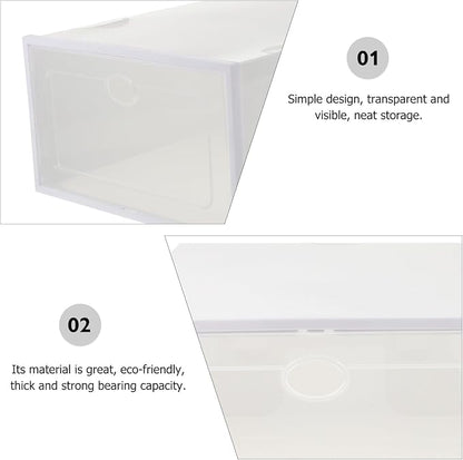 Plastic Shoe Storage Box 2pcs, Drawer-type Shoe Organizer 35x24x14.5cm, Stackable Creative Storage Case for Sneakers and Boots, Beige