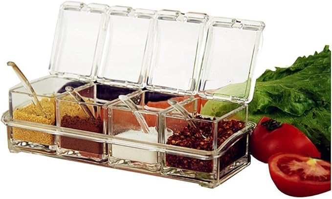 ParaCity Kitchen Gourmet Acrylic Seasoning Box with 4 Serving Spoons, Nice Design for Kitchen (Seasoning Box)