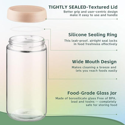 2 Pack Glass Overnight Oats Containers with Lids,Stackable Wide Mouth Mason Glass Jars with Airtight Seal Lids,Food Storage Jars for Meal Prep,Yogurt Parfaits,Meal Prep,Pudding,Spices (25 Oz)