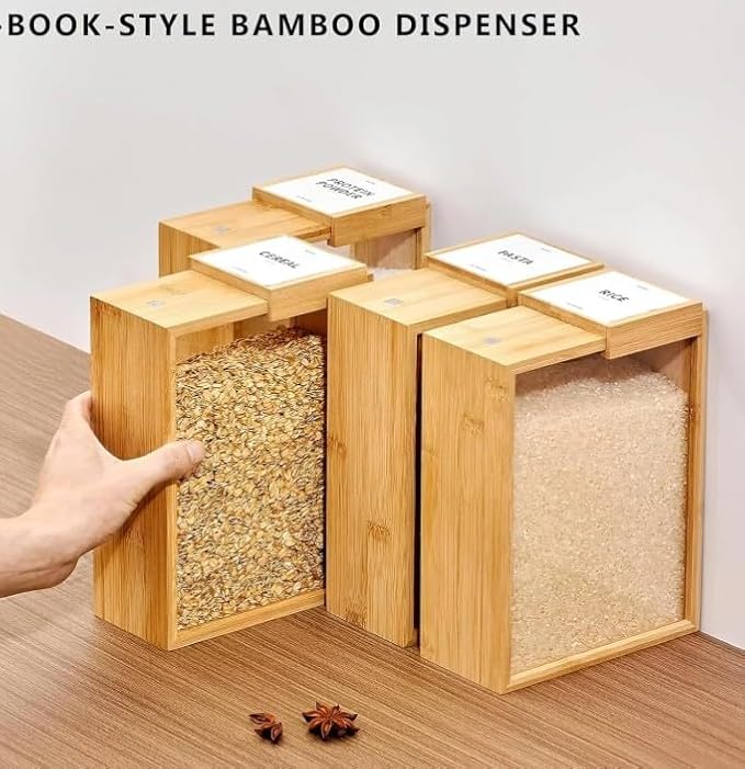 Bamboo Food Dispenser 3L | Kitchen Organizers and Storage | Food Containers & Cereal Dispenser for Pantry Organization And Storage Container | Cereal, Rice, Flour, Snack