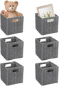 6 Pack 8.7 Inch Wicker Baskets, Hand Woven Paper Rope Storage Baskets, Foldable Cube Storage Bins Organizer Square Wicker Cubes for Shelves Pantry Organizing & Decor (Gray)