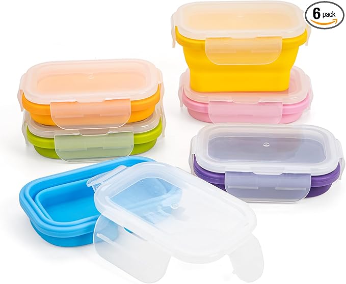 Collapsible Snack Containers With Lids,Collapsible Food Storage Containers,Mini Fridge Organizer,Microwave Freezer Dishwasher Safe(6pcs,6.5oz)