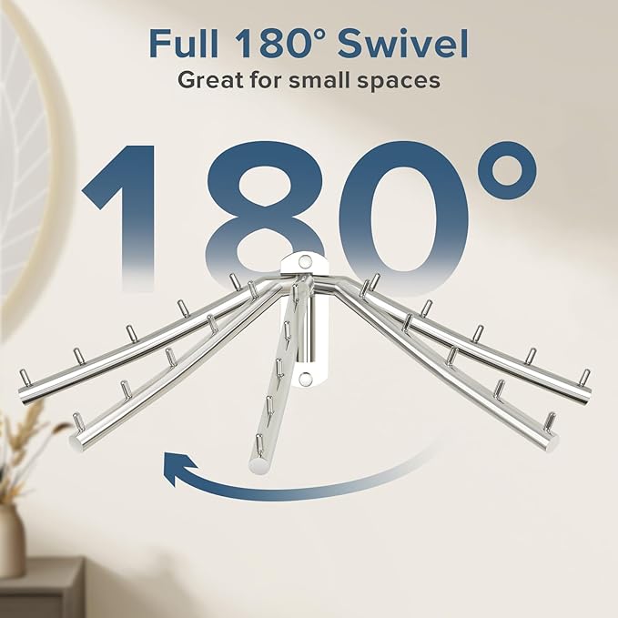 Alise Swing Clothes Hanger Rack,Garment Racks Wall Mount Clothes Bar-Hanger Holder Hooks Heavy Duty Folding Drying Rack Space Saving Clothing Hanging System Closet Storage Organizer,Chrome