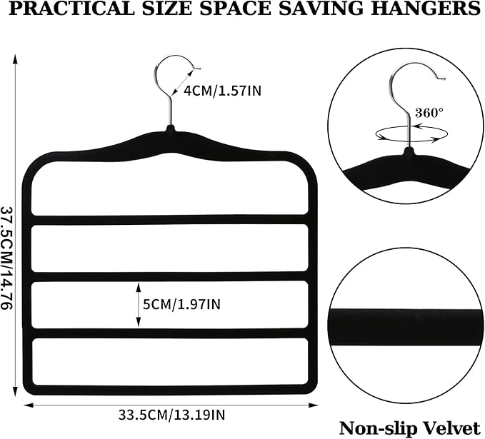 Closet Organizers and Storage, 2 Pack Pants-Hanger-Space-Saving, Velvet Clothes Organization Jeans Trousers Scarf Hangers for Pant-Rack, College-Dorm-Room Essentials for Students Girls Boys Guys