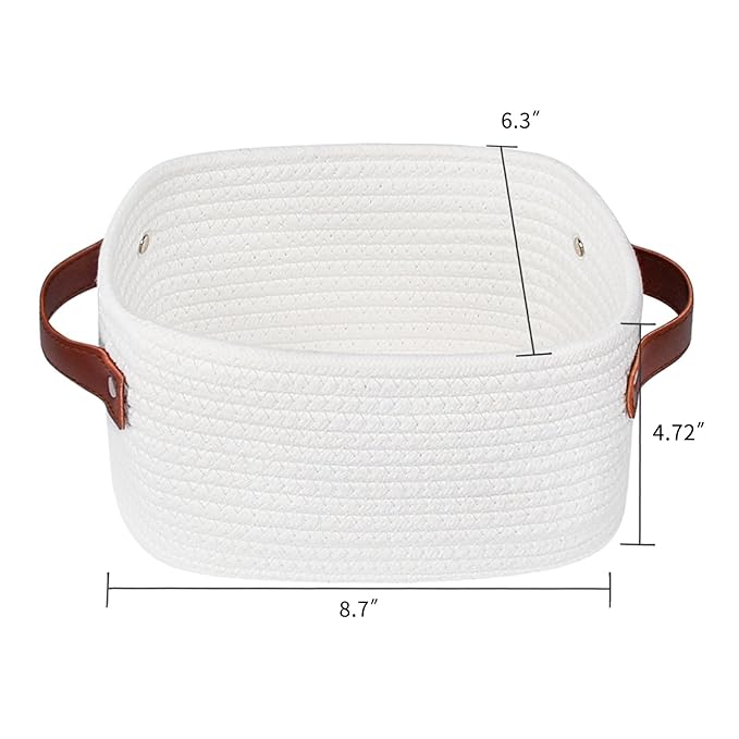 ABenkle Small Storage Basket, Mini Baskets with Handle, Cute Cotton Woven Baskets for Shelves, Boho Decorative Toy Storage Bin for Nursery, Spa, Empty Gift Basket - XS, White