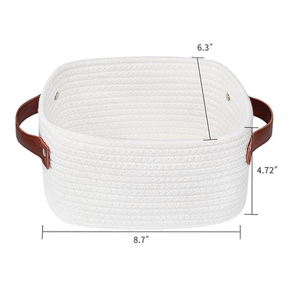 ABenkle Small Storage Basket, Mini Baskets with Handle, Cute Cotton Woven Baskets for Shelves, Boho Decorative Toy Storage Bin for Nursery, Spa, Empty Gift Basket - XS, White
