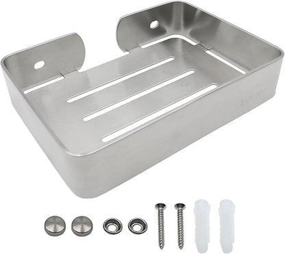 Soap Dish Stainless Steel Silver Soap Dish Holder Wall Mounted Shower Soap Holder with Screws, Sturdy Soap Dish for Bar Soap Stylish Soap Dish Holder (Medium, Silver)